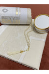 AYHANHOME Cream Kabe Patterned Prayer Rug Set, Prayer Rug, Pearl Rosary Gift 1