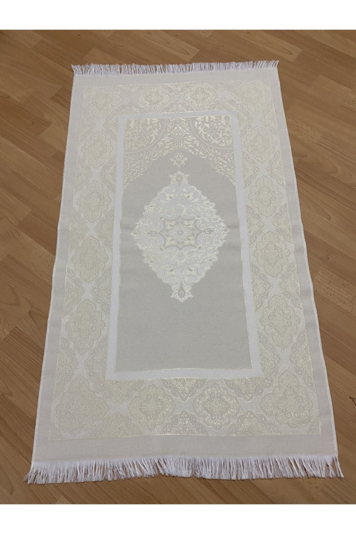 AYHANHOME Cream Kabe Patterned Prayer Rug Set, Prayer Rug, Pearl Rosary Gift 3