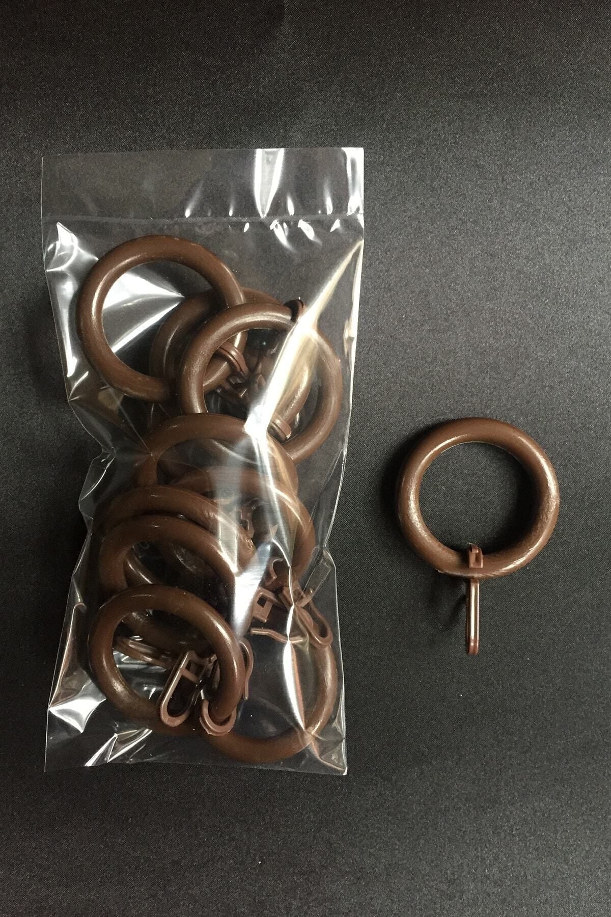 Konur Store Rustic Curtain Ring And Clip Walnut Color - 10 Pieces 1