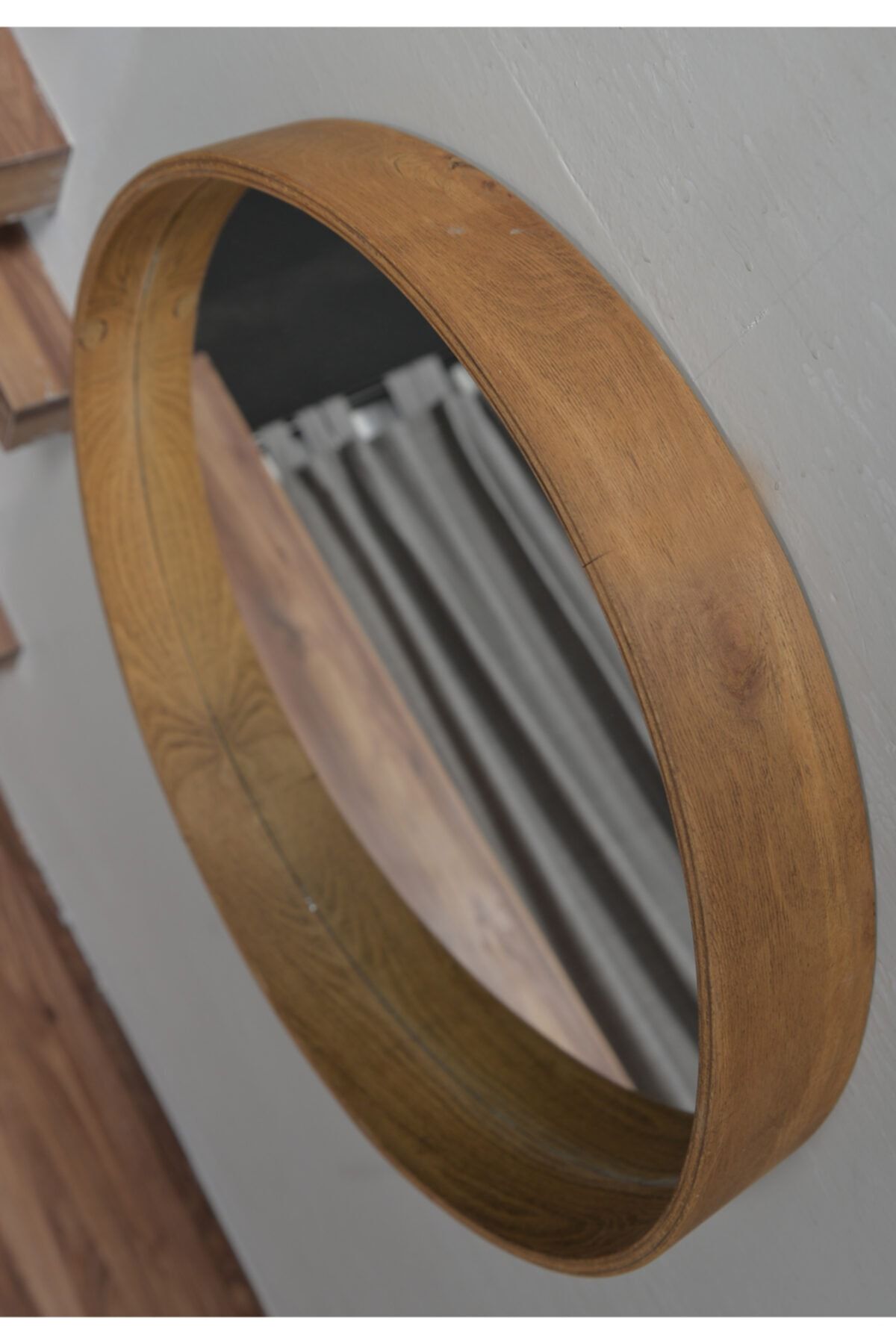 TALAŞTOZUM Wooden Pattern Round Decorative Mirror 60 Cm 2