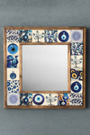 Oscar Stone Decor Masif (Wooden) Framed Mosaic Stone Mirror 33 Cm X 33 Cm Console Top Balcony Evil Eye 1