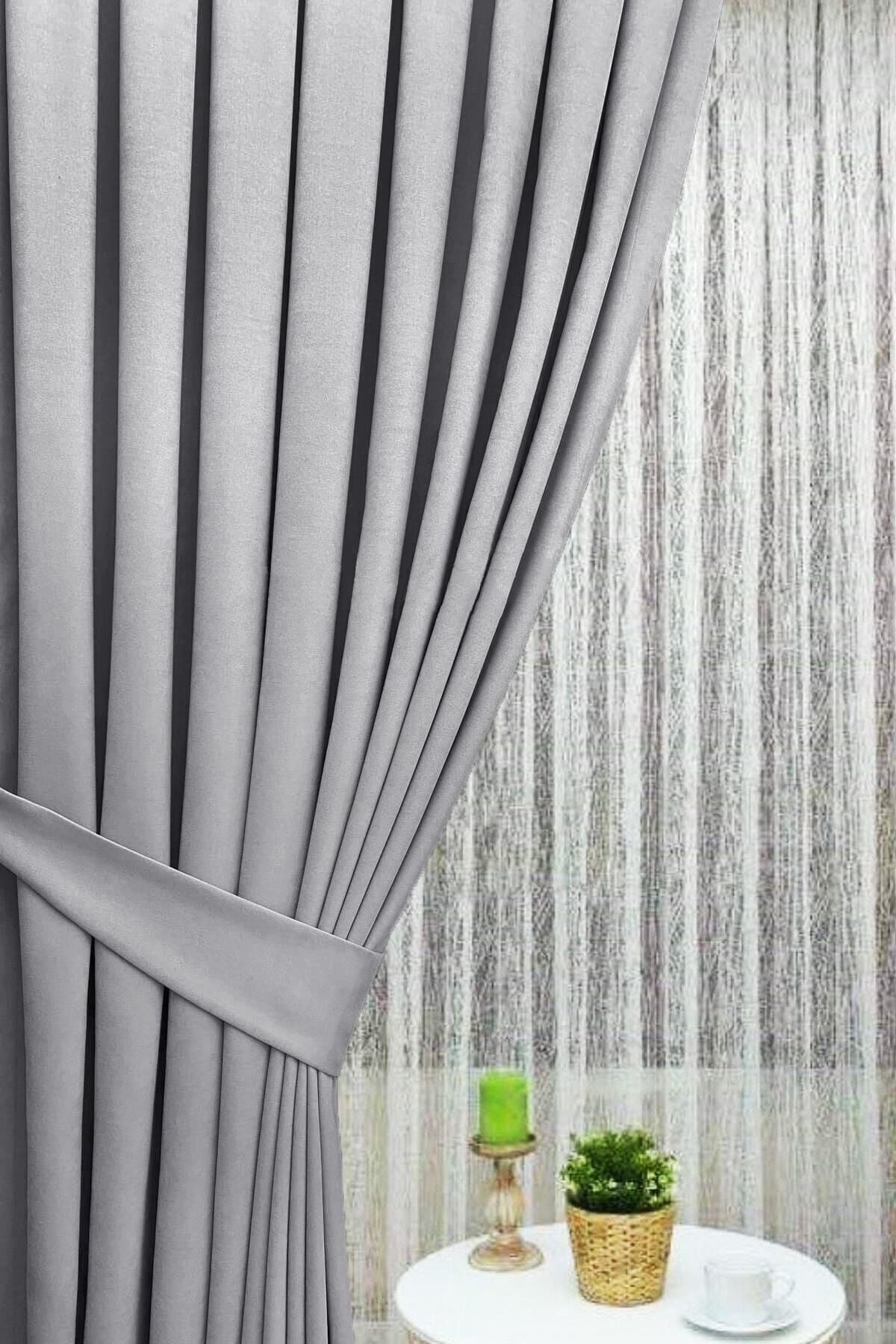 İ.D İpek Dokuma Light Gray Pleated Velvety Curtain High Quality Single Panel 2