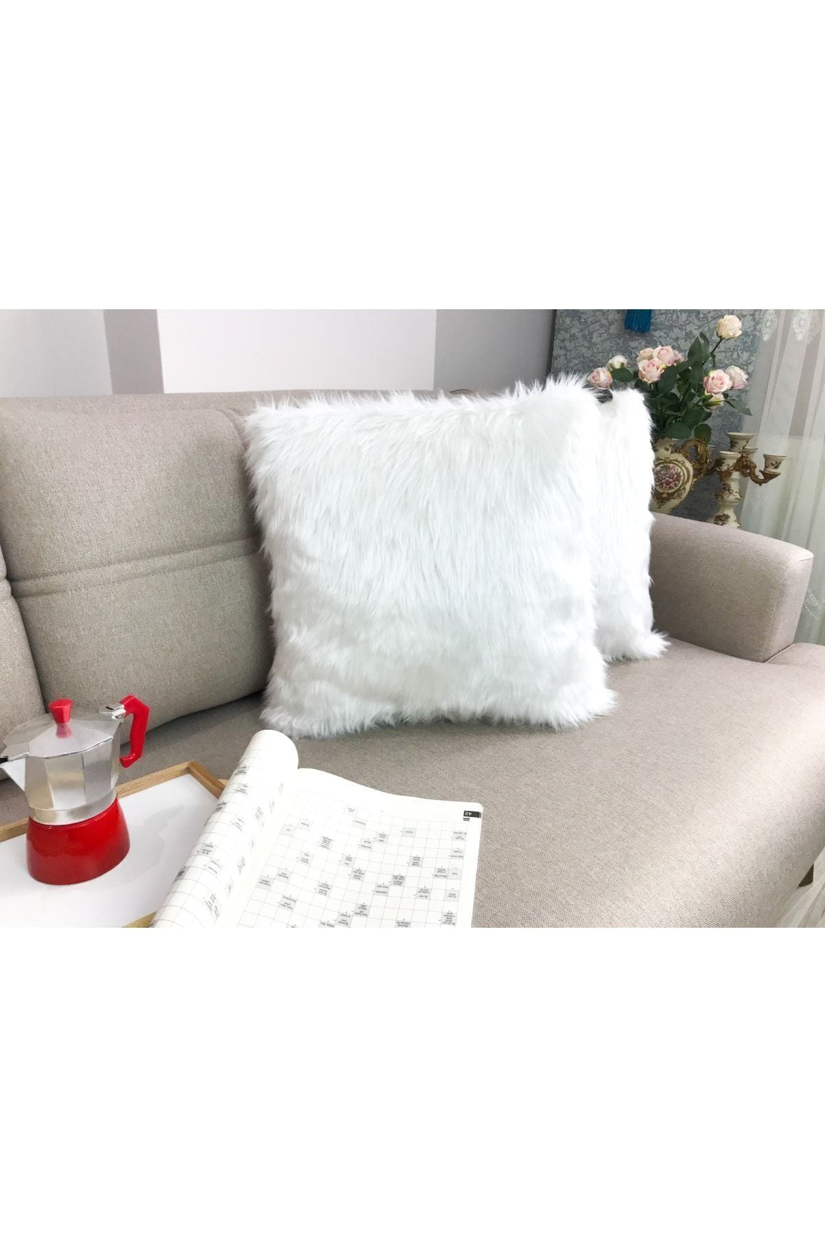 Lostello Home Plush Cushion Cover - White 1