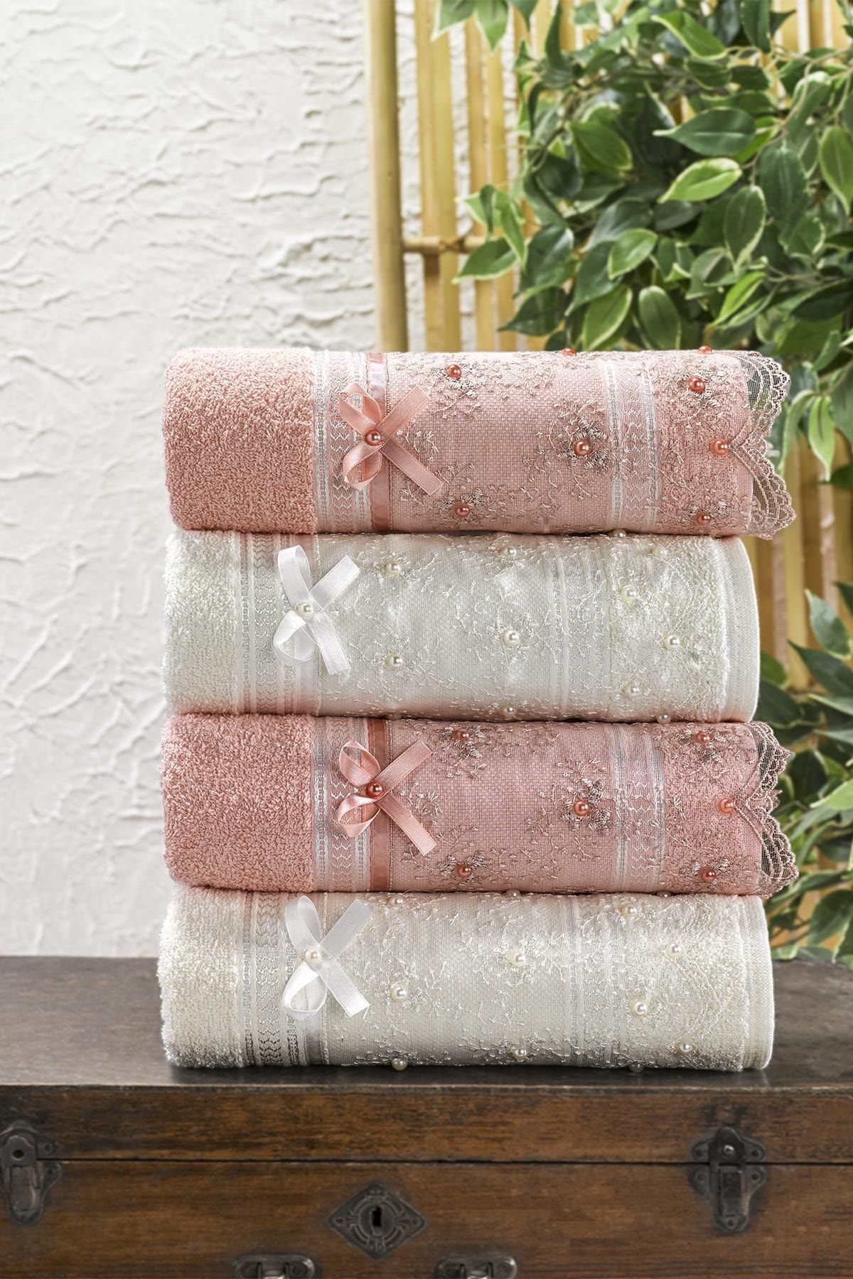 Kardelen 100% Cotton Lace 4-Piece Towel Set 50x90 1