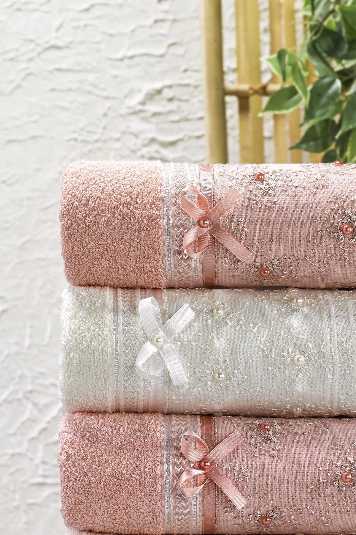 Kardelen 100% Cotton Lace 4-Piece Towel Set 50x90 2