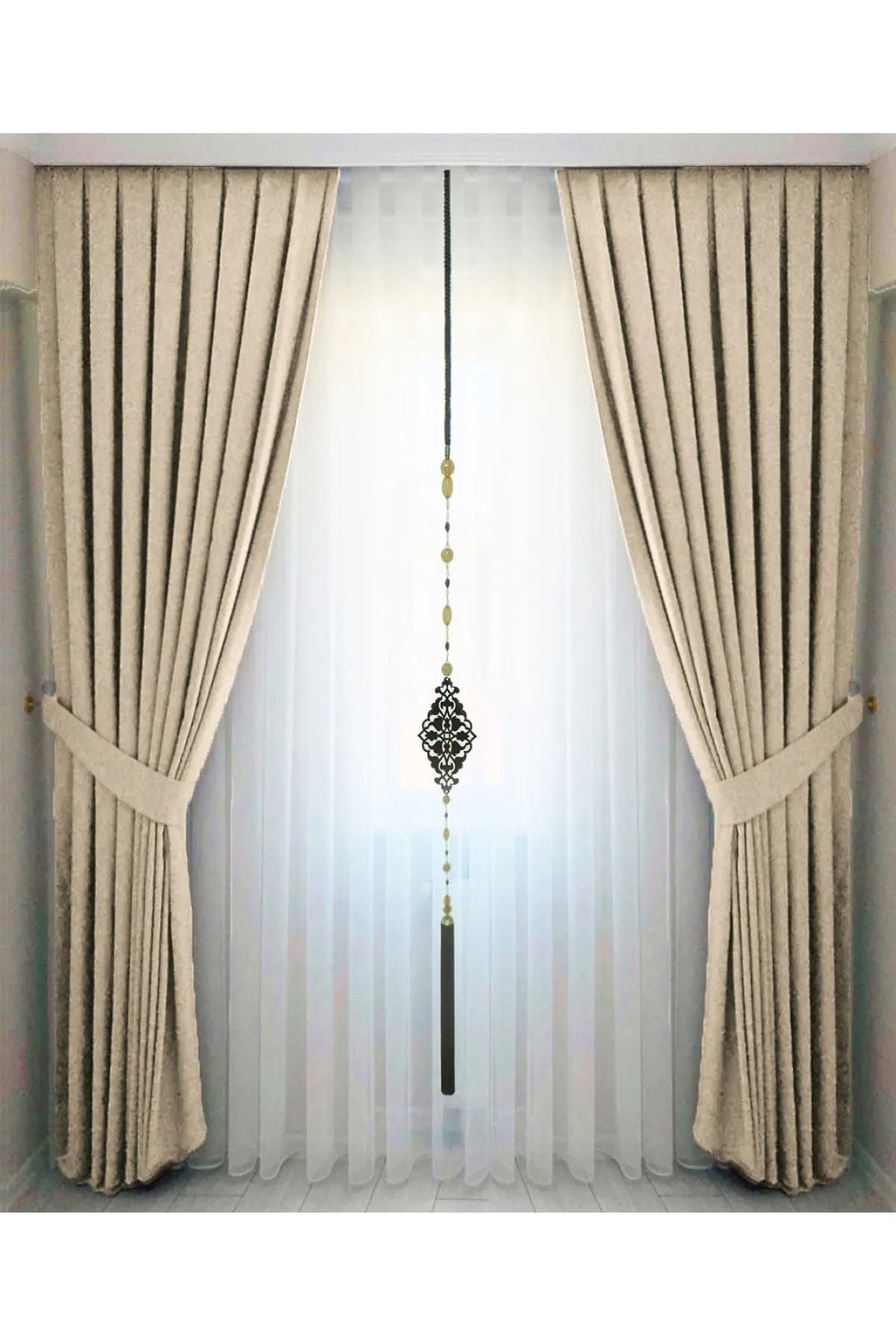 İ.D İpek Dokuma Beige Pleated Velvety Drape High Quality Single Panel 1