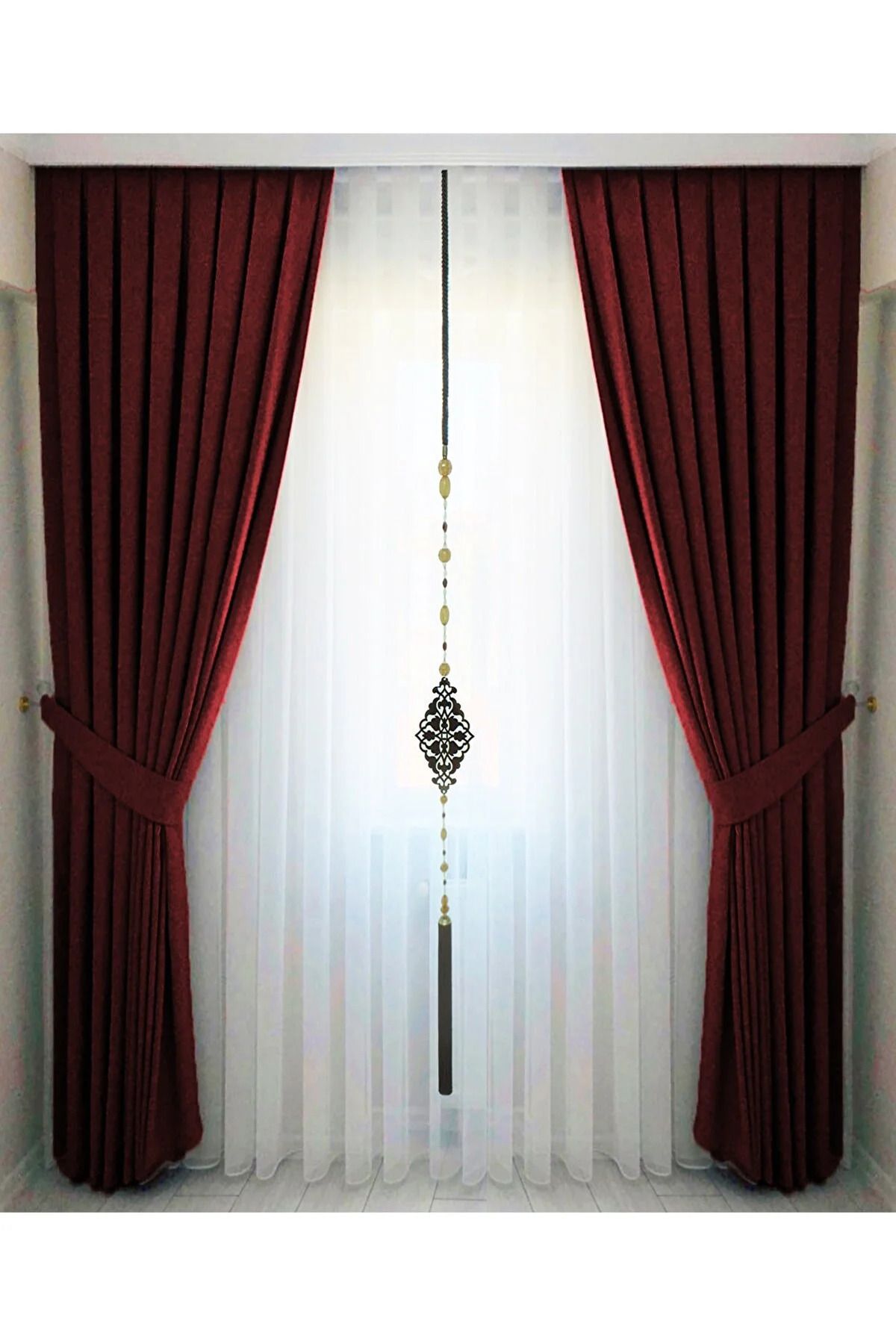 İ.D İpek Dokuma Burgundy Pleated Velvet-Like Curtain High Quality Single Panel 1