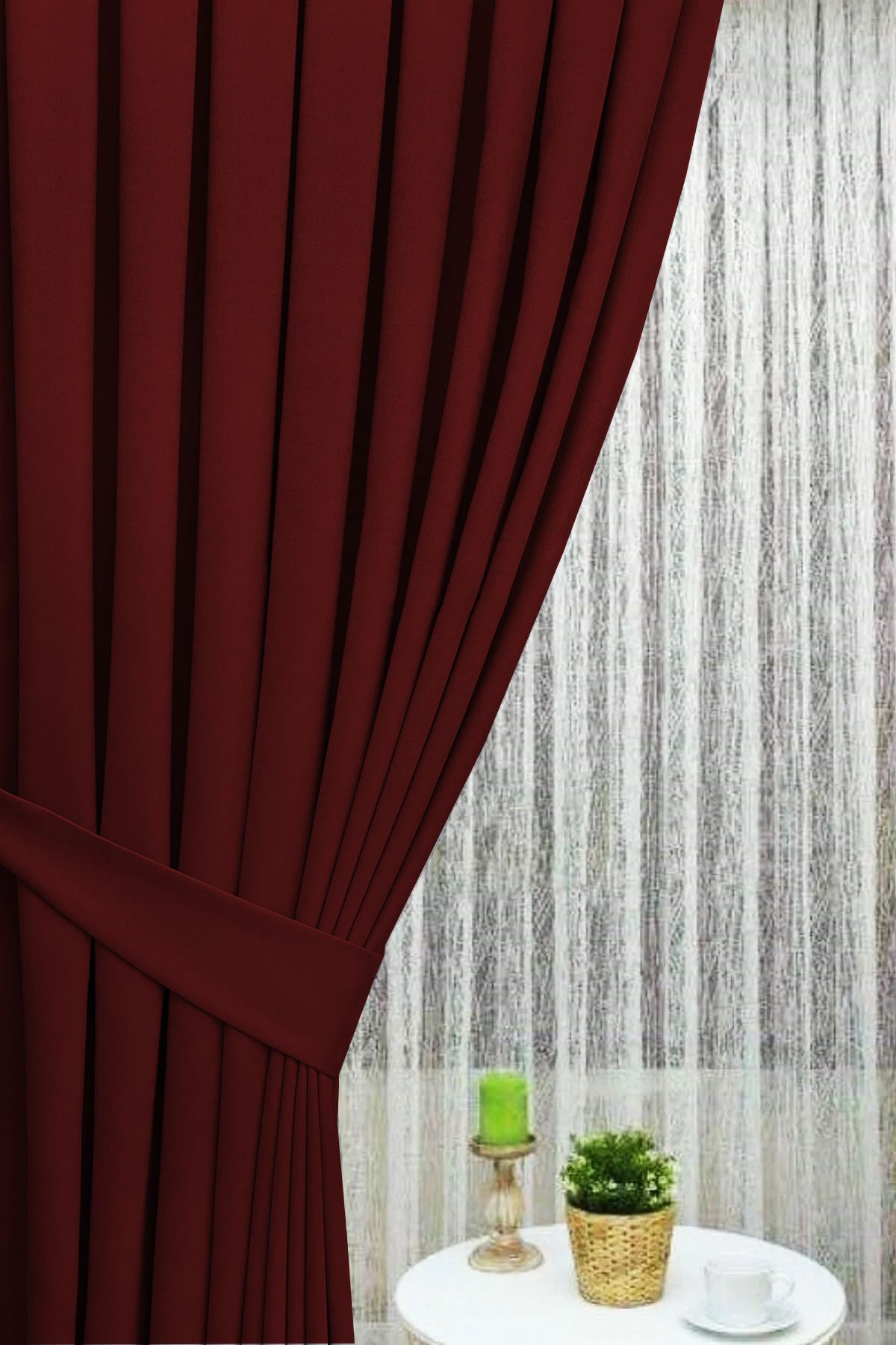 İ.D İpek Dokuma Burgundy Pleated Velvet-Like Curtain High Quality Single Panel 2