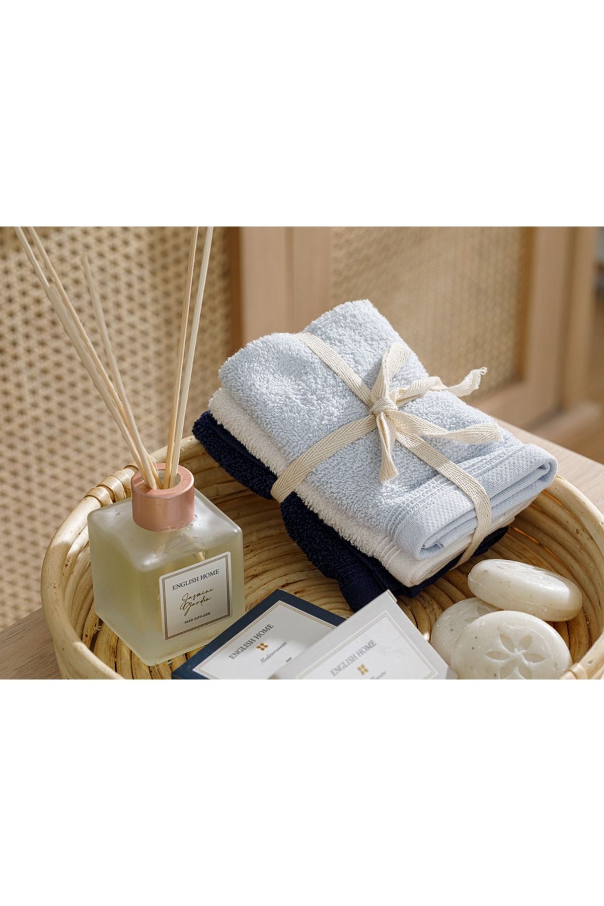 English Home Simple Ribbed 3-Piece Towel Set 30x30 Cm Ecru-Light Blue-Dark Blue 1