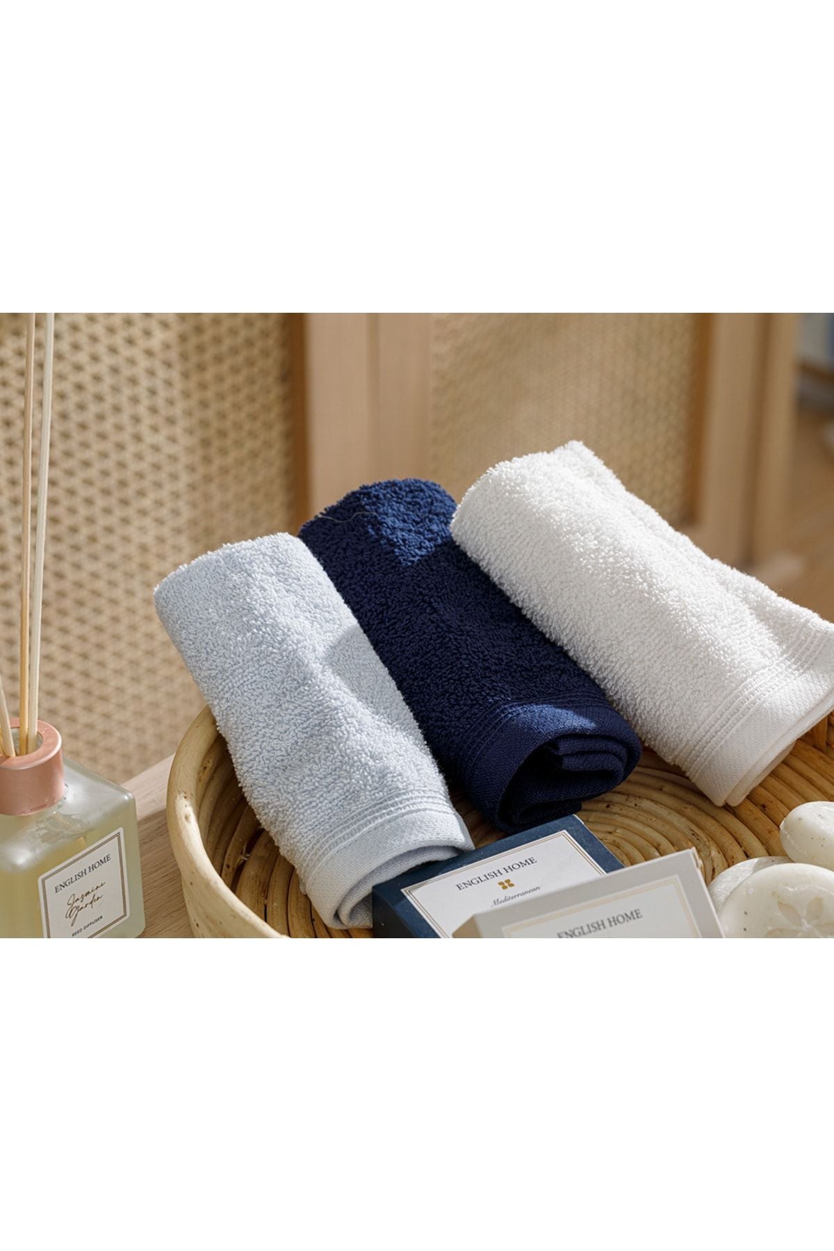 English Home Simple Ribbed 3-Piece Towel Set 30x30 Cm Ecru-Light Blue-Dark Blue 2