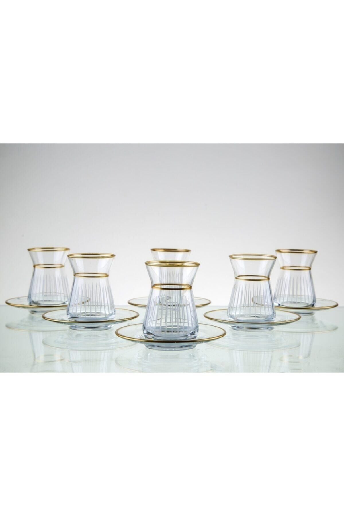 Paşabahçe Irem Tea Set for 6 People 13 Pieces 6 Tea Glasses 6 Tea Plates 1