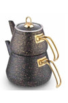 Lines Maya Granite Teapot Set Medium Size Gold Handle Black 1