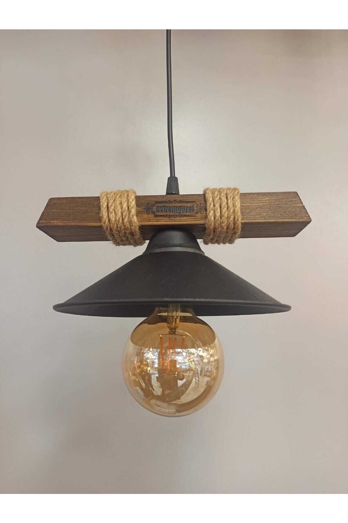 AVIZEM GUZEL Nova Wooden Rustic Modern Single Pendant Chandelier with Rope 1