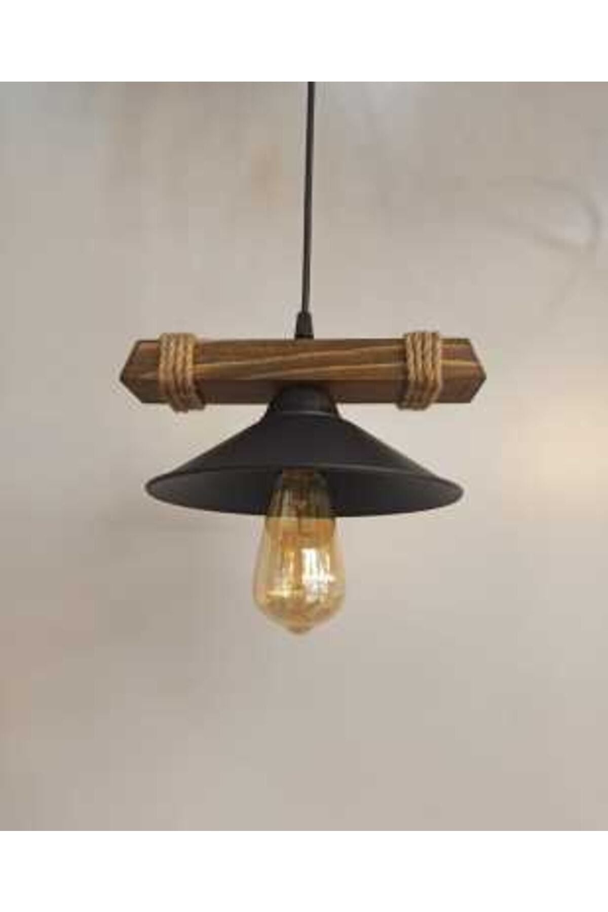 AVIZEM GUZEL Nova Wooden Rustic Modern Single Pendant Chandelier with Rope 3