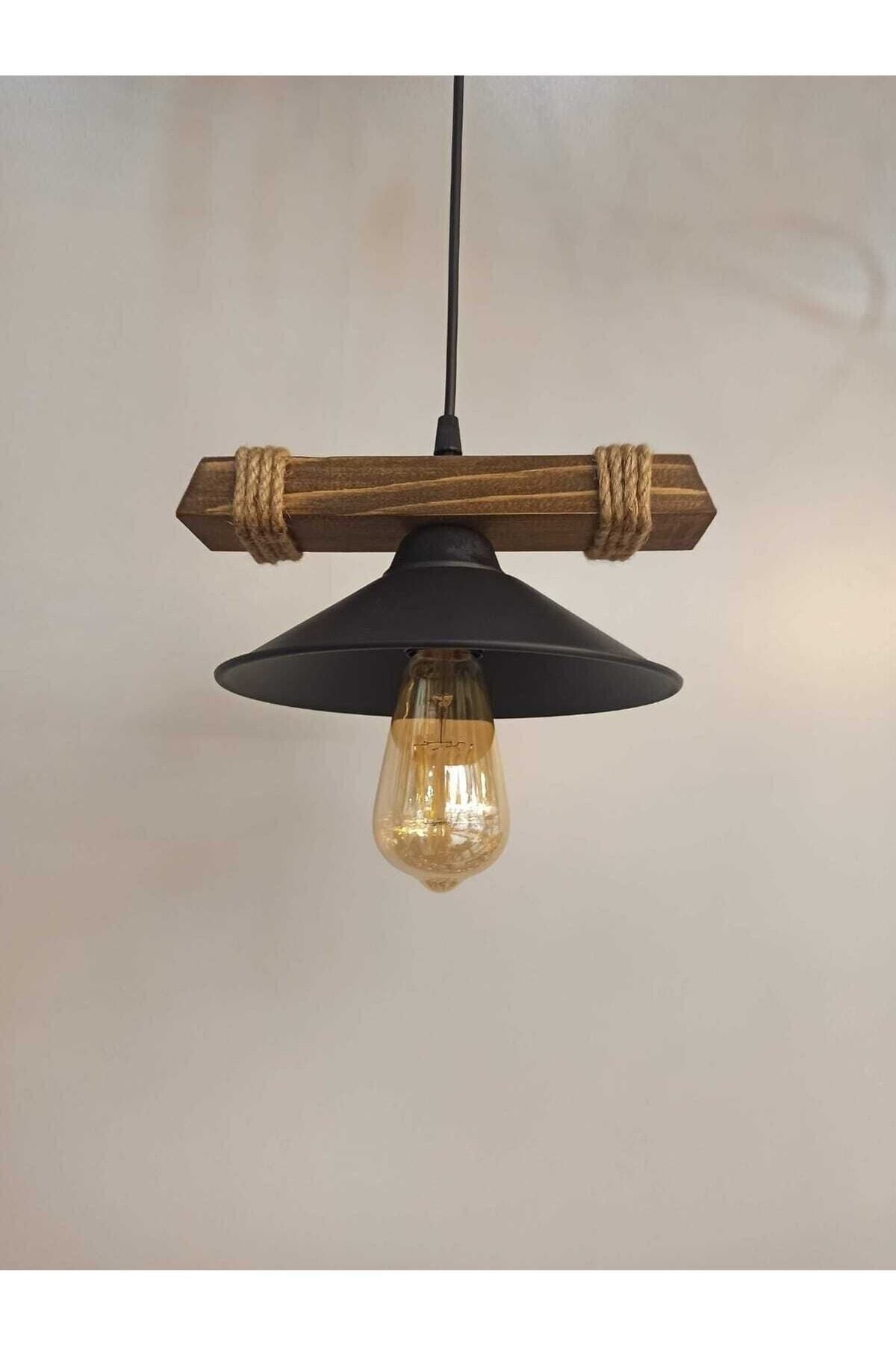 AVIZEM GUZEL Nova Wooden Rustic Modern Single Pendant Chandelier with Rope 5