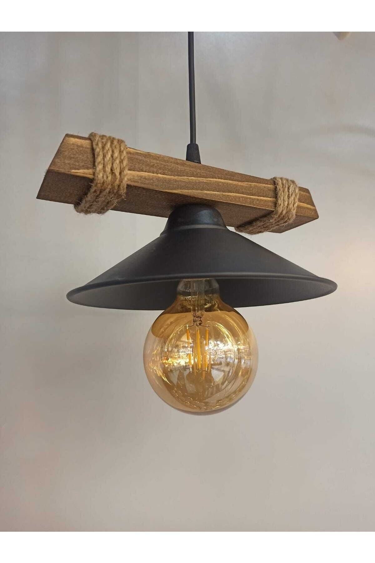 AVIZEM GUZEL Nova Wooden Rustic Modern Single Pendant Chandelier with Rope 6