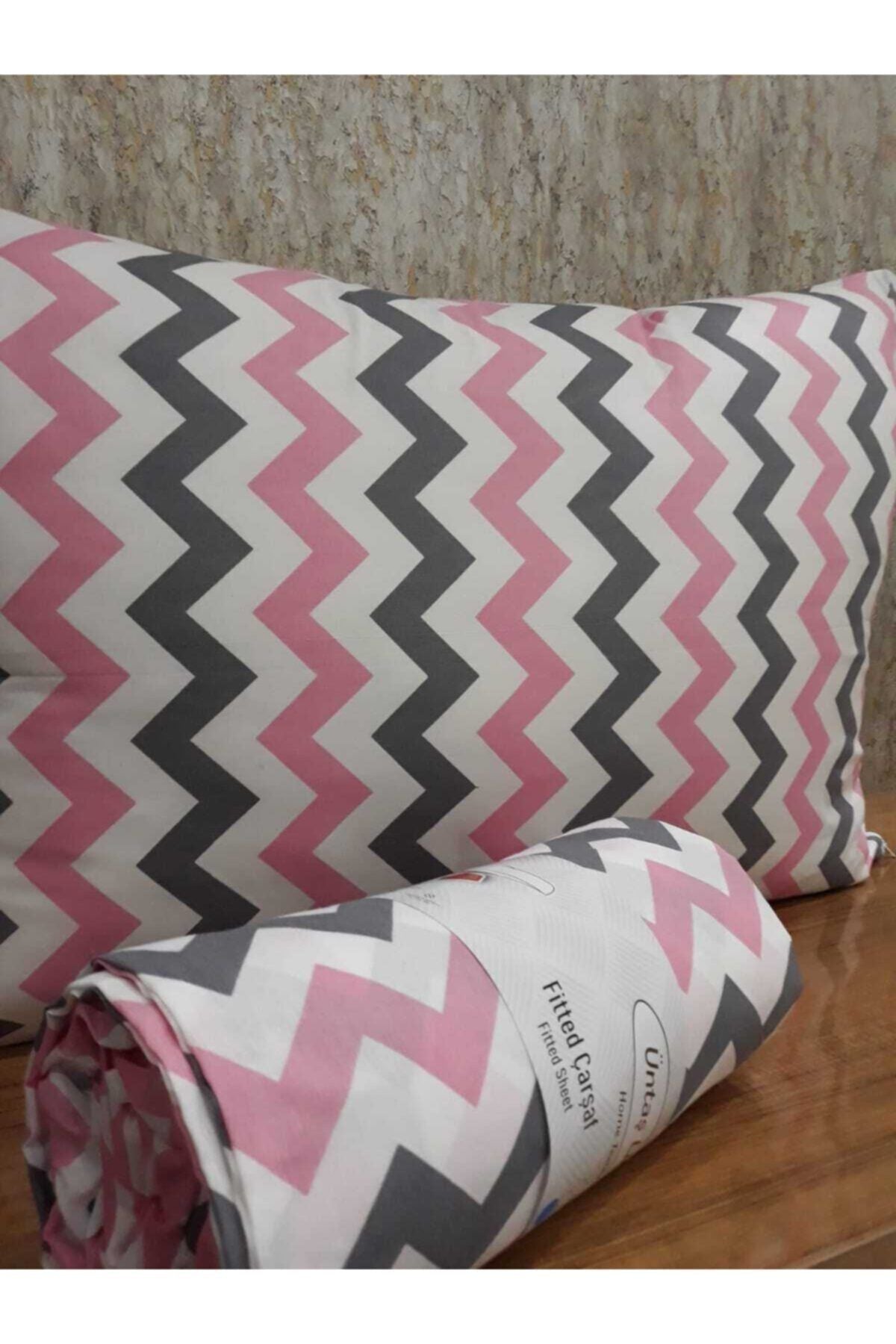 Üntaş Life (120) Single Fitted Sheet 1 Pillowcase 120x200 Pink Grey Eczigzag16 1