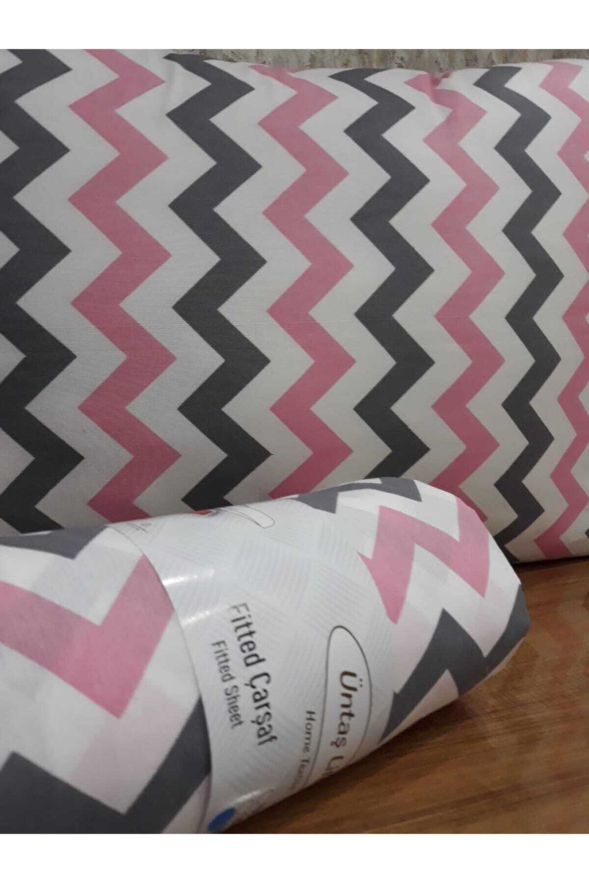 Üntaş Life (120) Single Fitted Sheet 1 Pillowcase 120x200 Pink Grey Eczigzag16 2