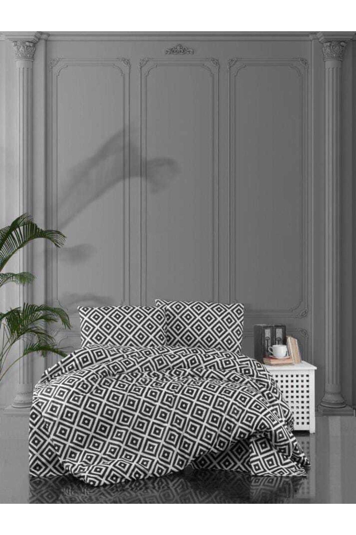 Üntaş Life Blackwhite Series Diagonal Black White Double Cotton Duvet Cover Set (Without Sheet) 1