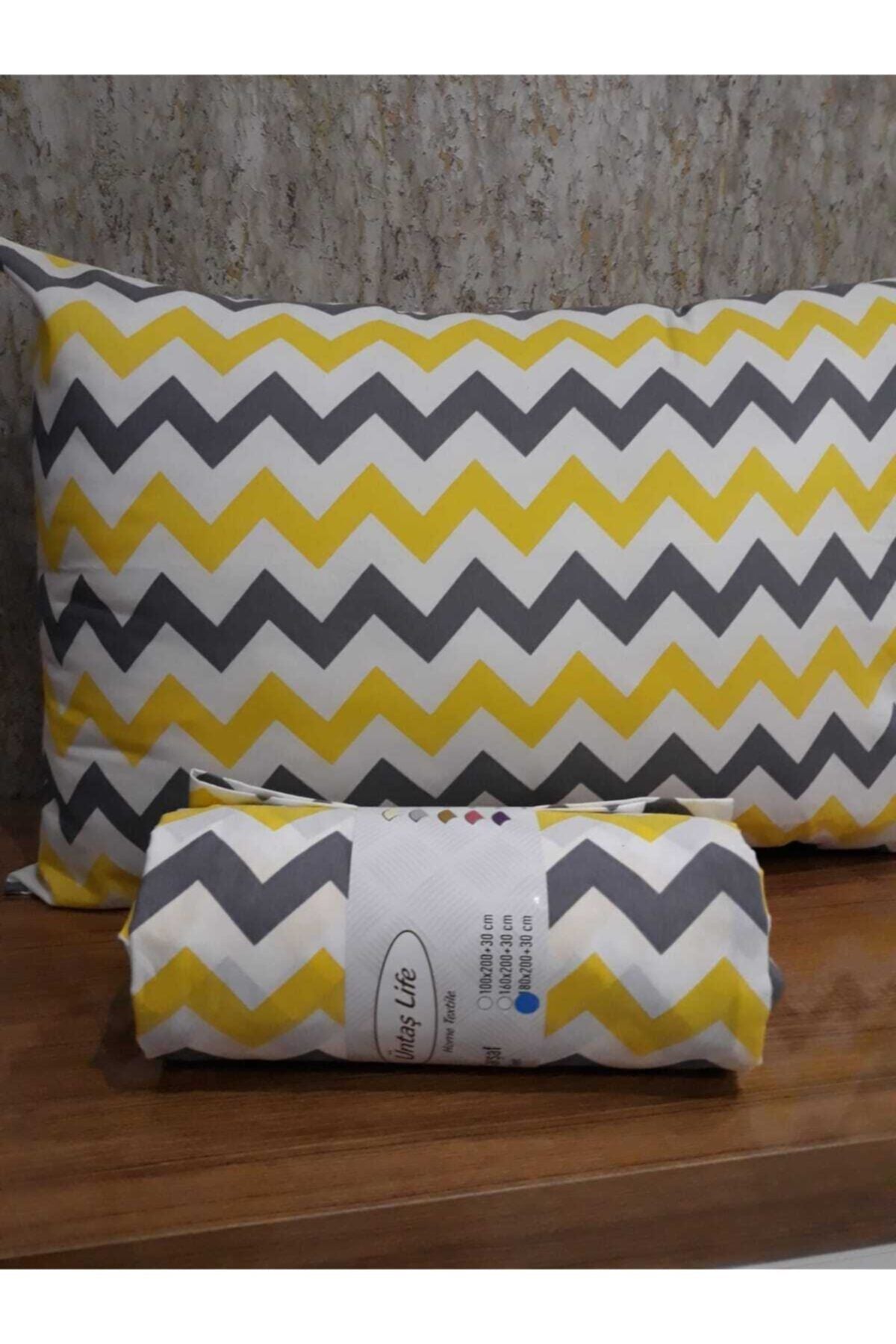 Üntaş Life Battal Double Fitted Sheet + 2 Pillowcases Yellow Gray Eczigzag012 2