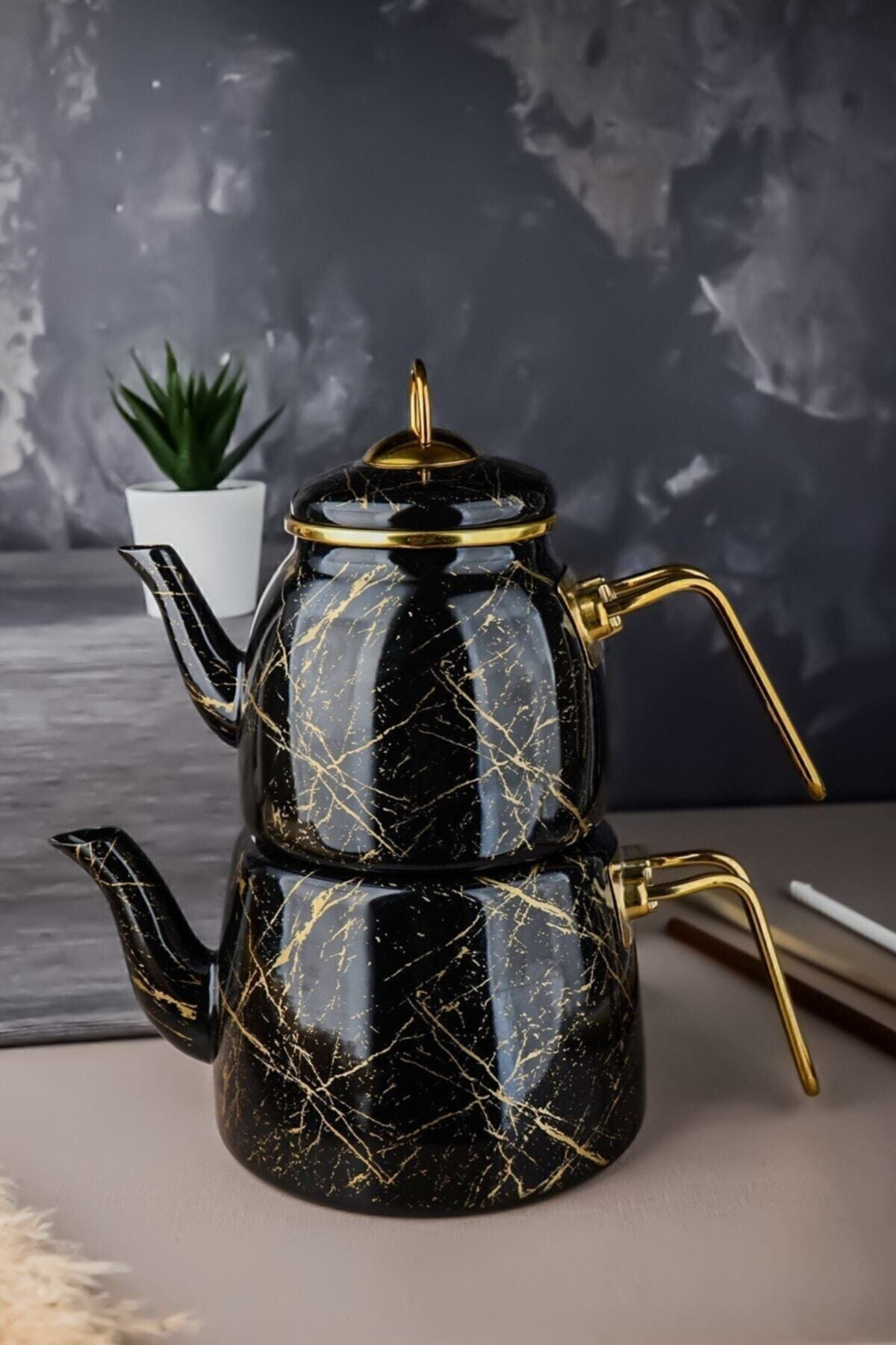 Paçi Elite Class Black Broken Marble Teapot 1