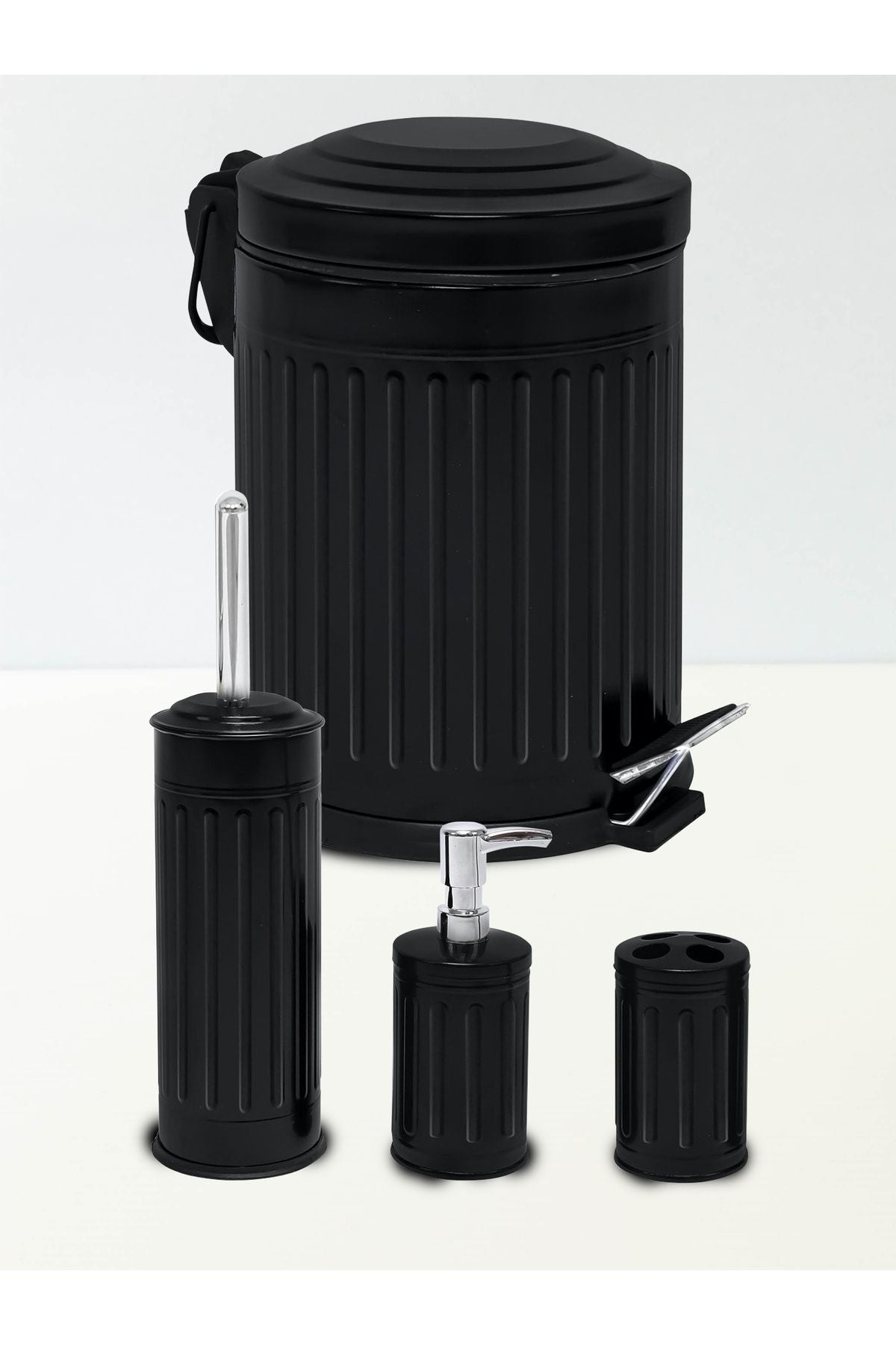 Foreca Vintage 4 Piece Trash Bin Bathroom Set Striped Black 1