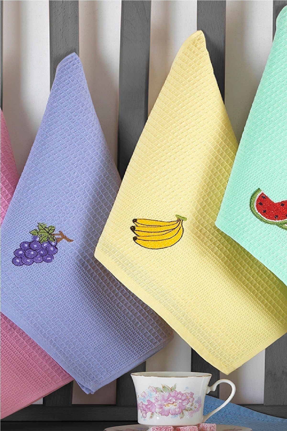 MK Havlu Fruit Embroidered Kitchen Towel Set I Dishcloth 6 Pieces 2