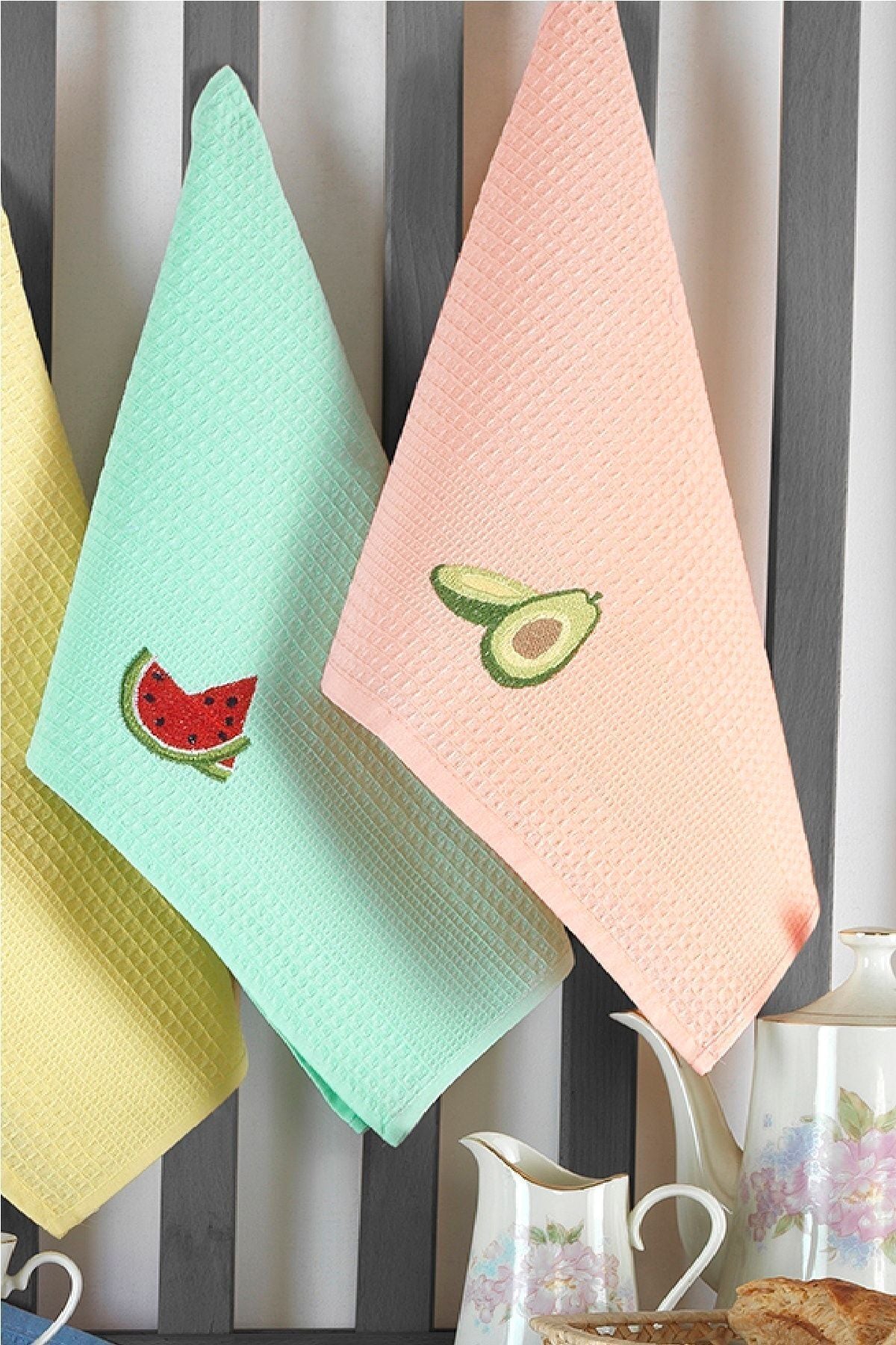 MK Havlu Fruit Embroidered Kitchen Towel Set I Dishcloth 6 Pieces 3