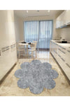 Balat Halı Decorative Patterned Light Gray Plush Daisy Pattern Carpet 1