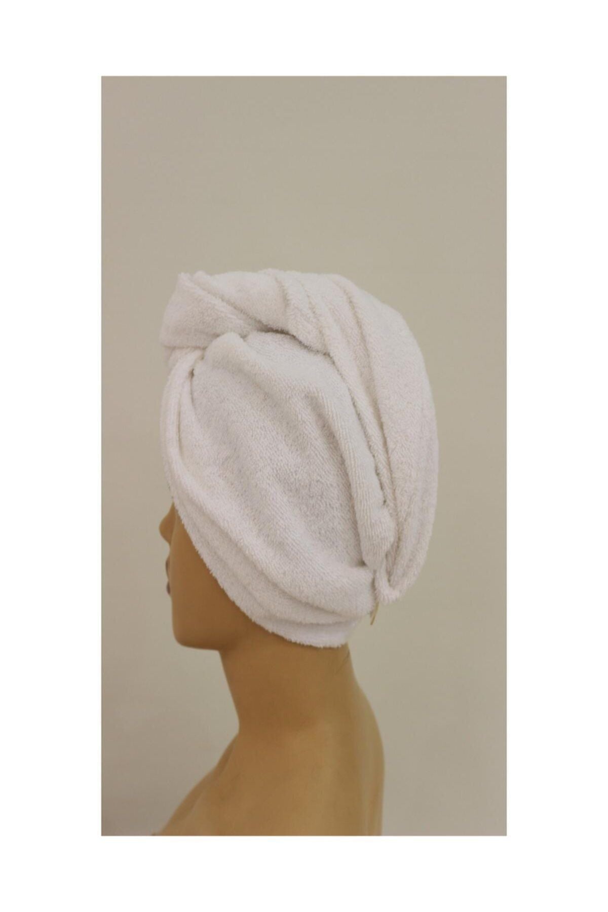 Kardelen %100 Cotton Hair Drying White Towel Cap 1