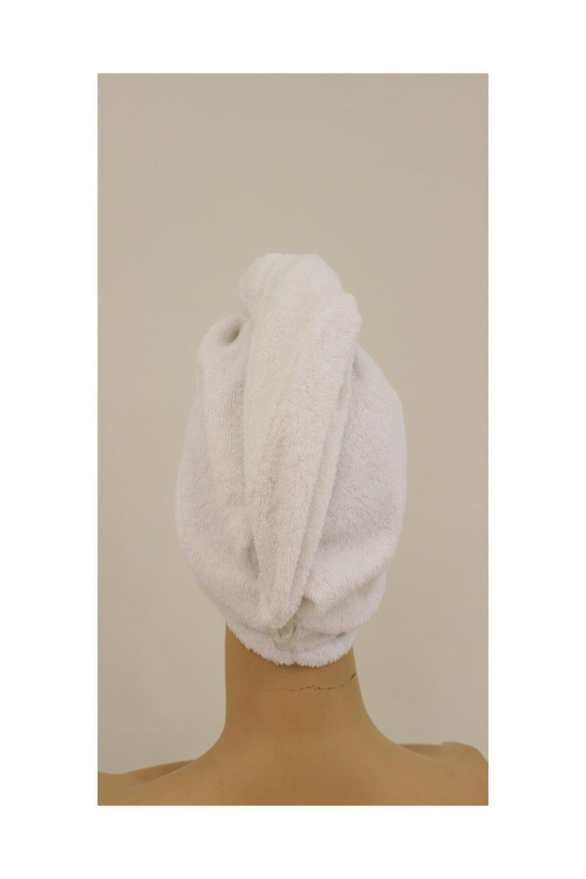 Kardelen %100 Cotton Hair Drying White Towel Cap 2