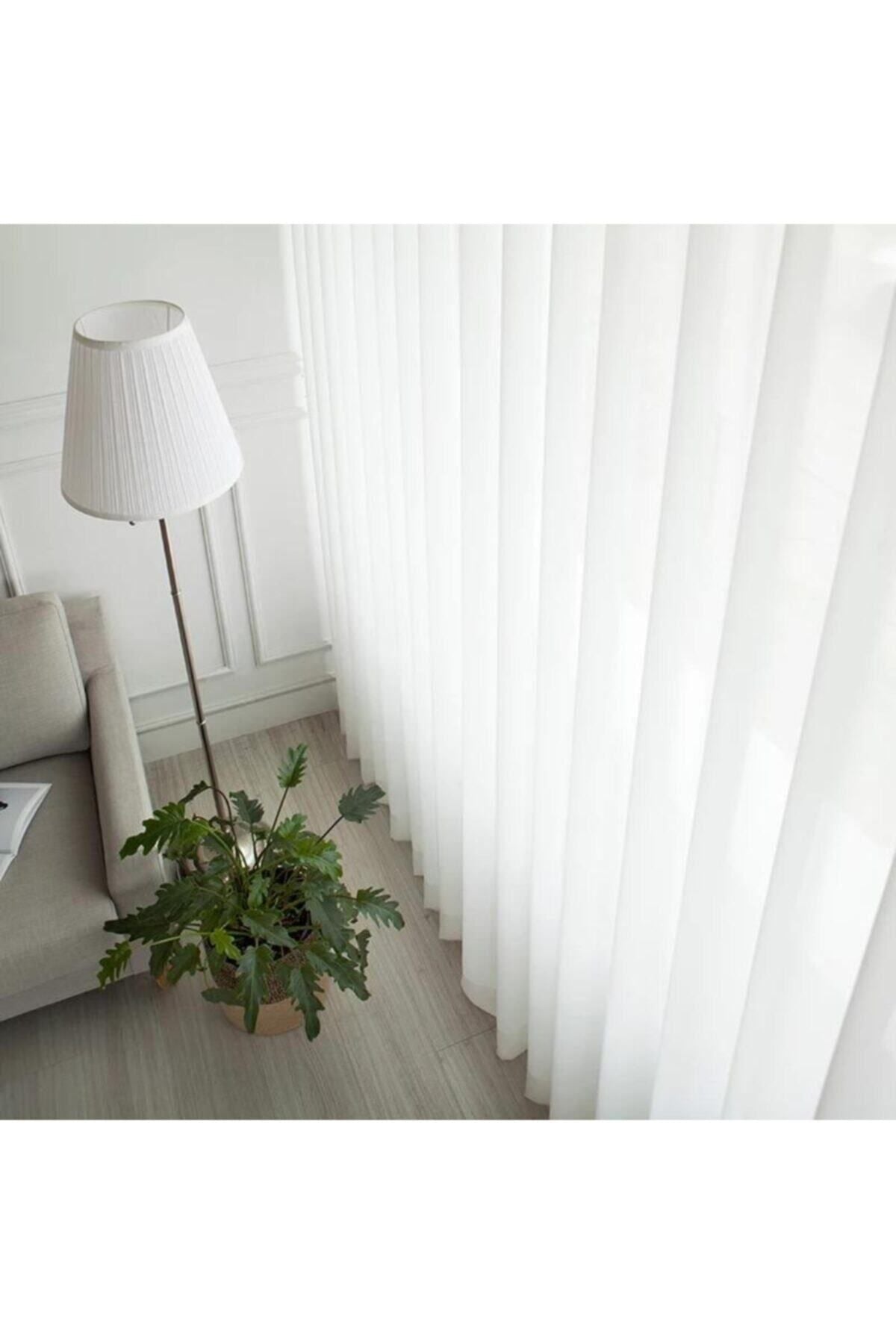 Belle Cose Pleated Plain Sheer Curtain White (1x2.5 Pleat) 1