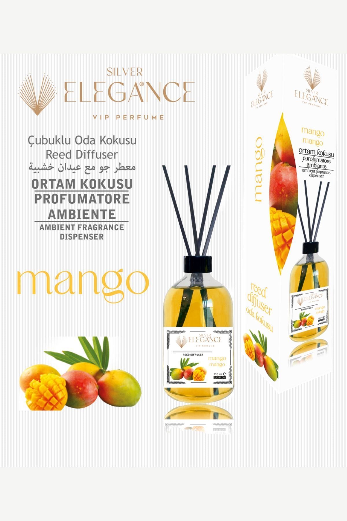 Elegance VIP Perfume Mango Reed Diffuser Bambu Çubuklu Room Fragrance (110 Ml) 1