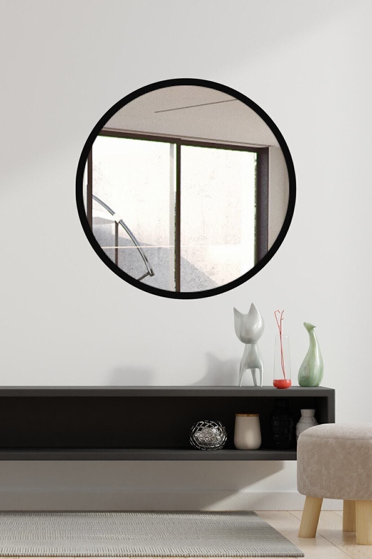 Woodstore Round Black Wall Living Room Office Mirror 60cm 2