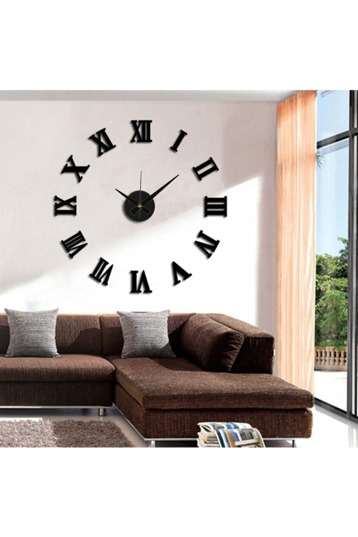 GIZEM SHOP Large 3D Black Roman Numerals Wall Clock (Black MDF) 1