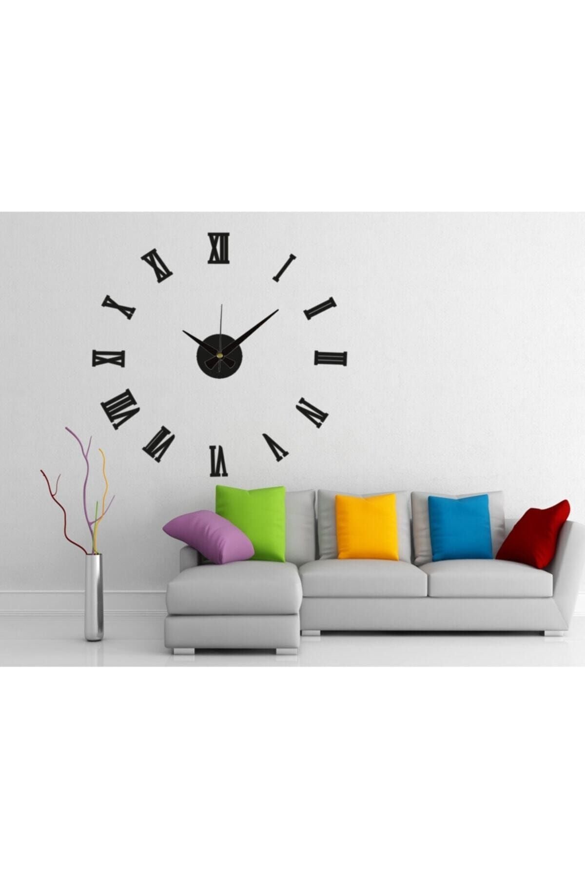 GIZEM SHOP Large 3D Black Roman Numerals Wall Clock (Black MDF) 5