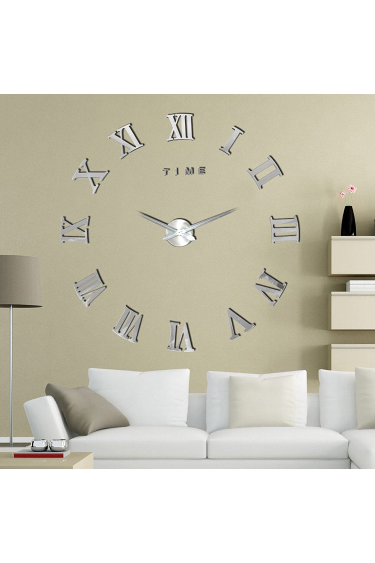 Gizem Shop 3D Wall Clock Large 3D Roman Numeral Wall Clock (Silver) 1