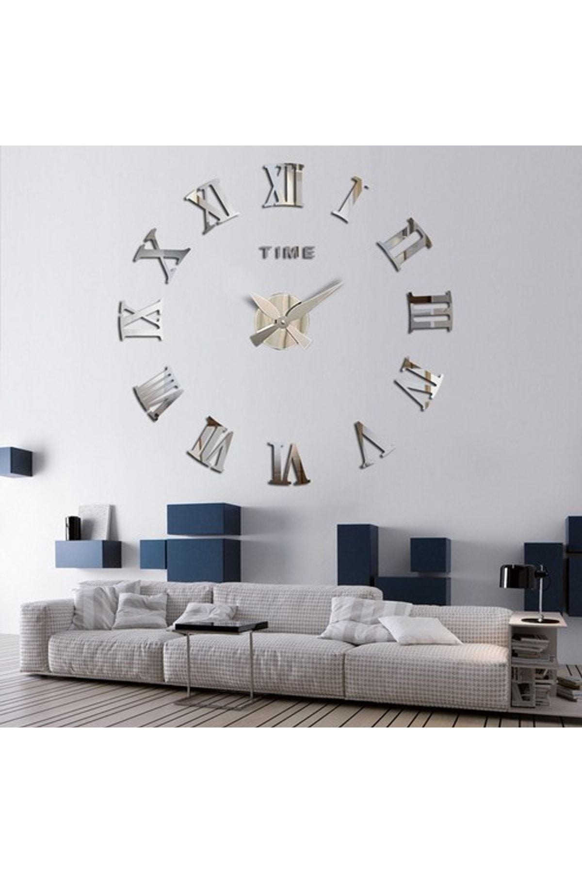 Gizem Shop 3D Wall Clock Large 3D Roman Numeral Wall Clock (Silver) 4