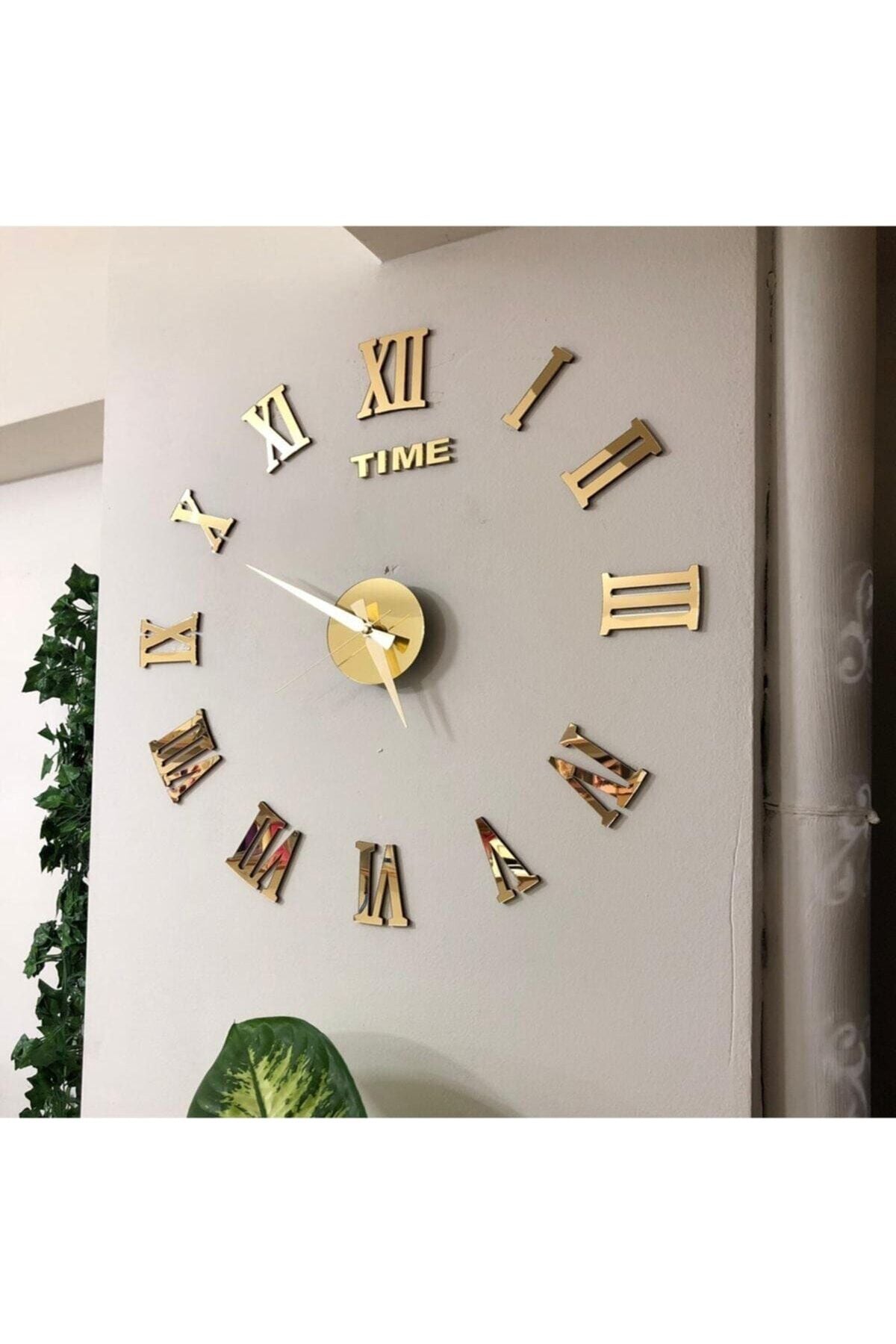 Gizem Shop Large 3D Wall Clock with Roman Numerals (Gold) 1