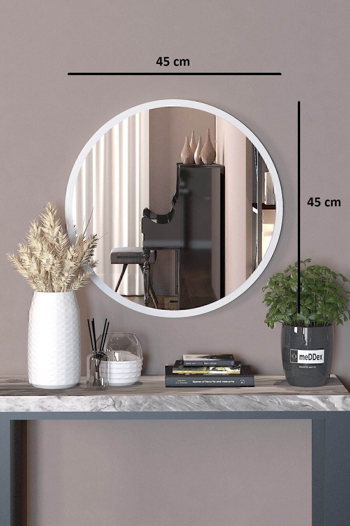 Woodstore White Decorative Round Mirror for Entryway, Hallway, Corridor, Living Room, Kitchen, Bathroom, WC, Office 45 CM 1