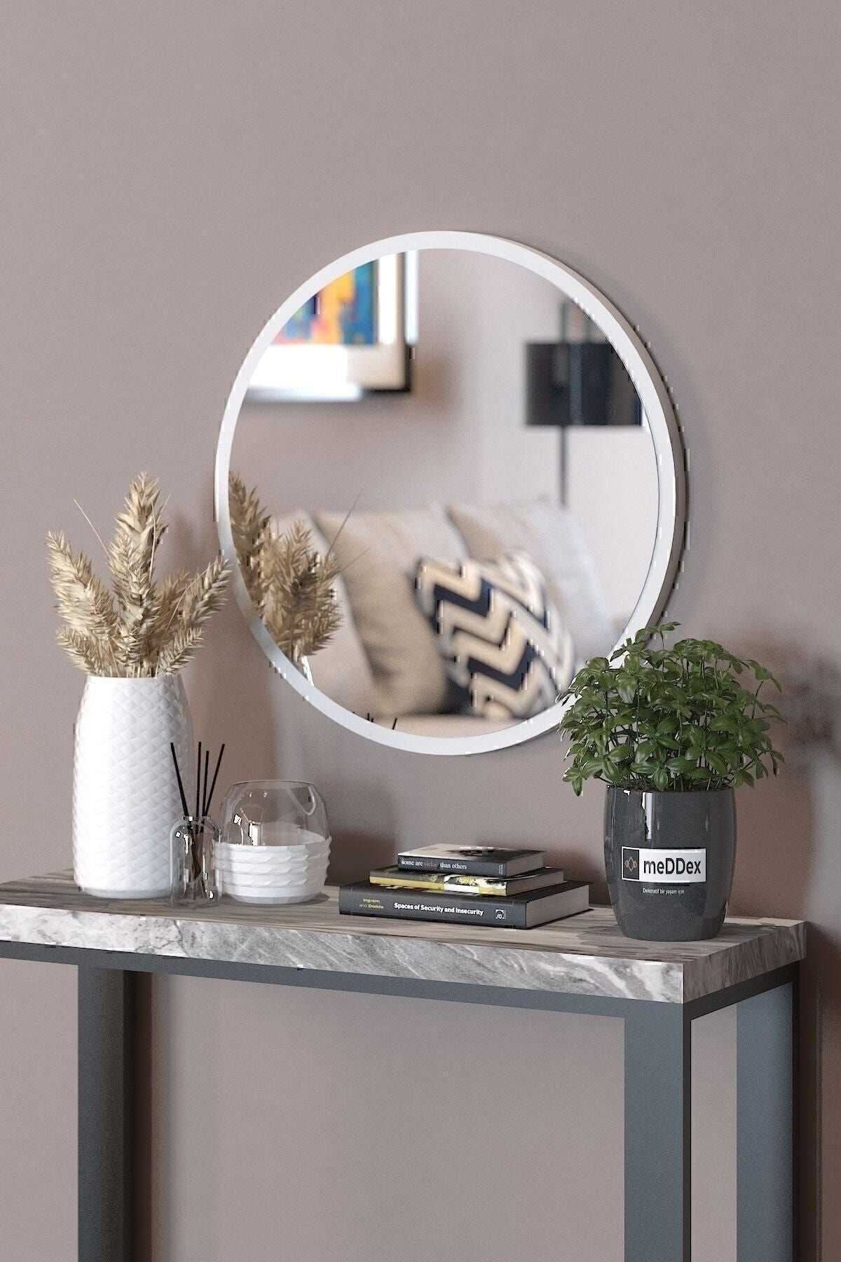 Woodstore White Decorative Round Mirror for Entryway, Hallway, Corridor, Living Room, Kitchen, Bathroom, WC, Office 45 CM 2