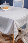 Vivamaison Lace Trimmed Gray Striped Linen Tablecloth 3