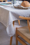 Vivamaison Lace Trimmed Gray Striped Linen Tablecloth 6