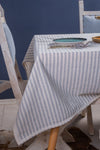 Vivamaison Lace Trimmed Gray Striped Linen Tablecloth 7