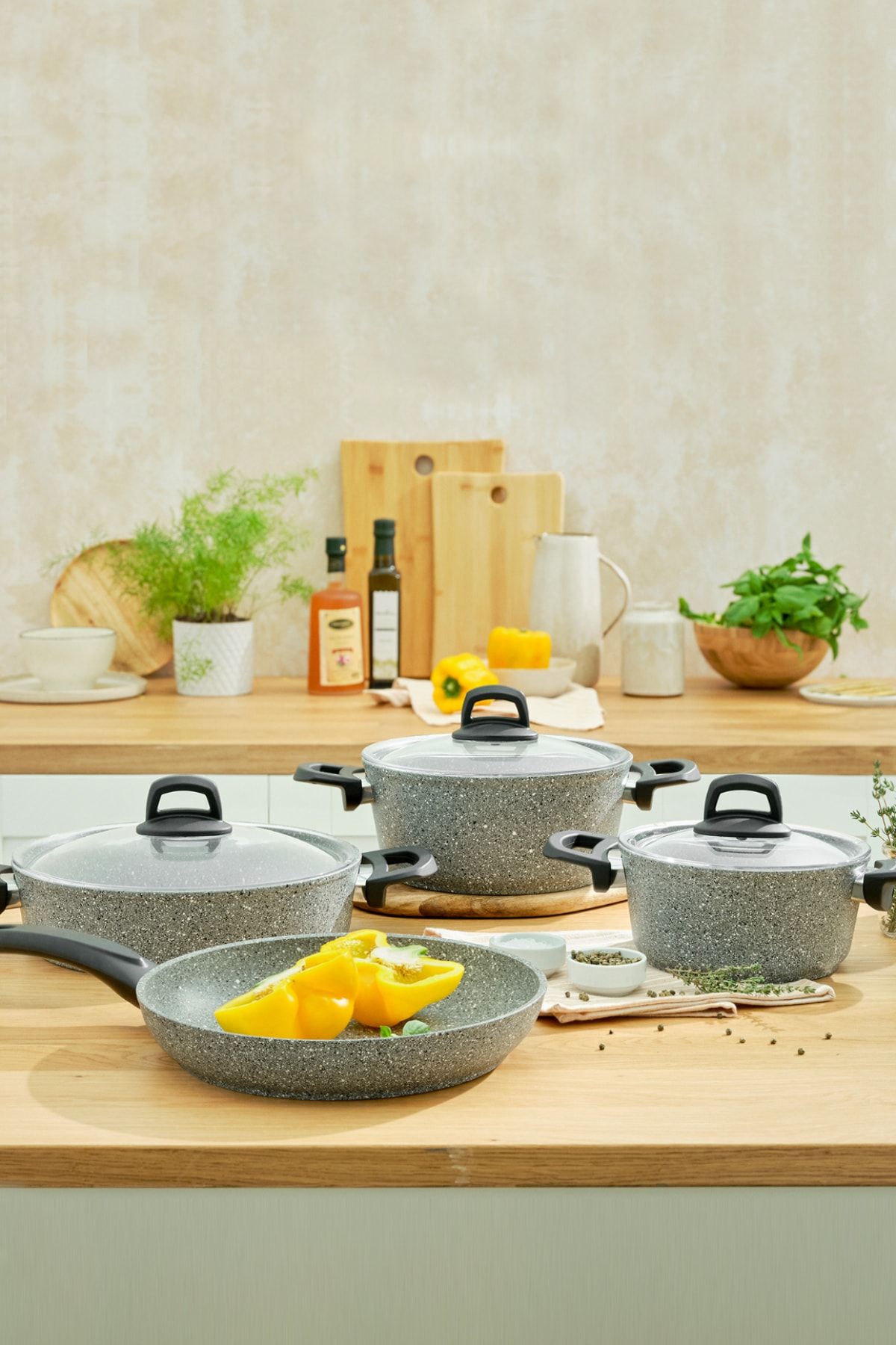 Emsan Premium-s Pro Grey 7 Piece Granite Cookware Set 1