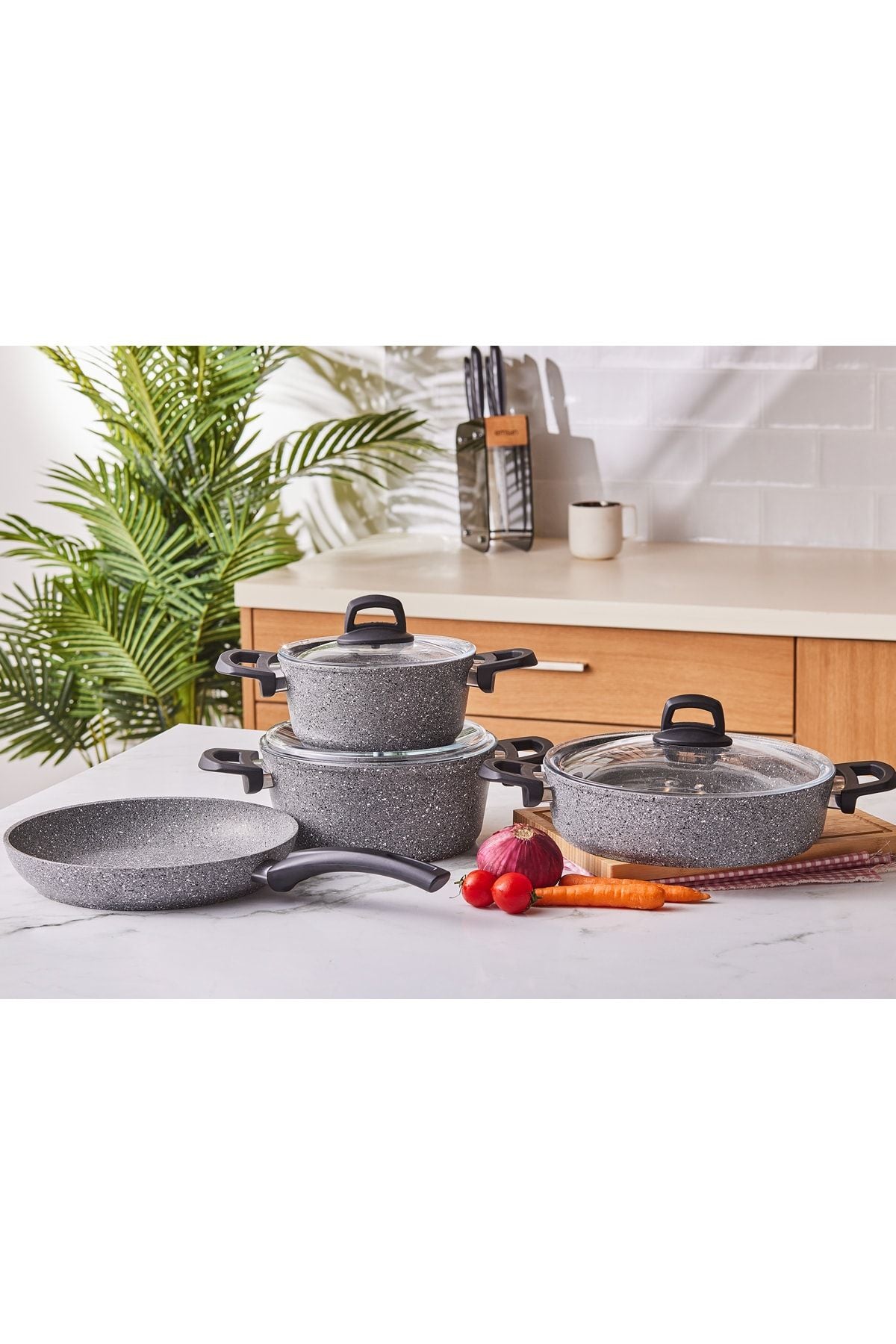 Emsan Premium-s Pro Grey 7 Piece Granite Cookware Set 3