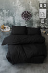 Casa Carina Ranforce Double Fitted Sheet Duvet Cover Set Simple Black 3