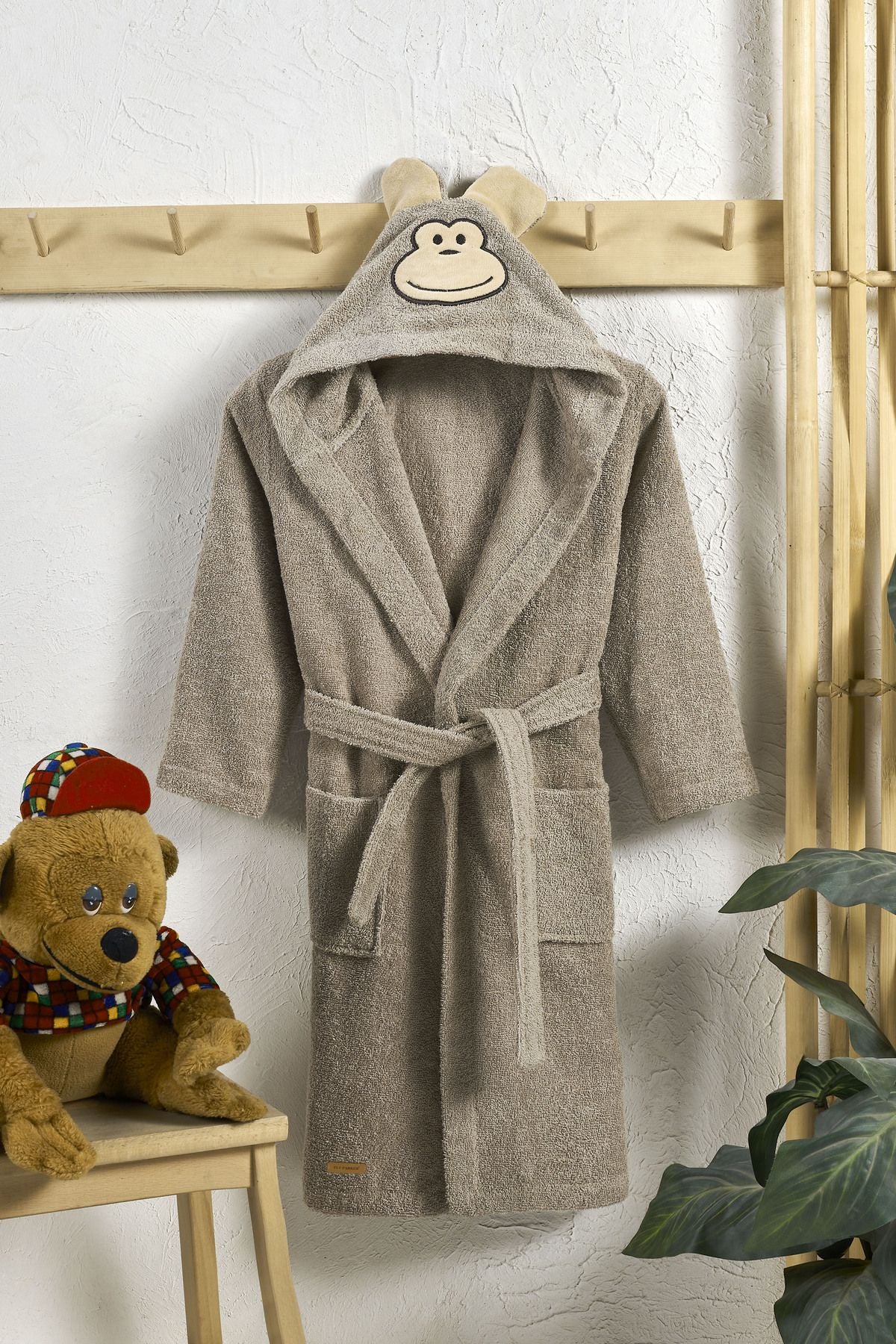 ELY PARKER Hooded Children's Bathrobe 100% Cotton Water Absorbent Monkey Boys Girls 1