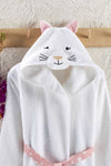 ELY PARKER Hooded Children's Bathrobe 100% Cotton Water Absorbent Cat White 2