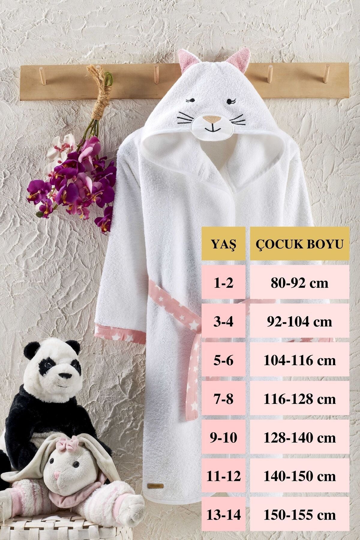 ELY PARKER Hooded Children's Bathrobe 100% Cotton Water Absorbent Cat White 5